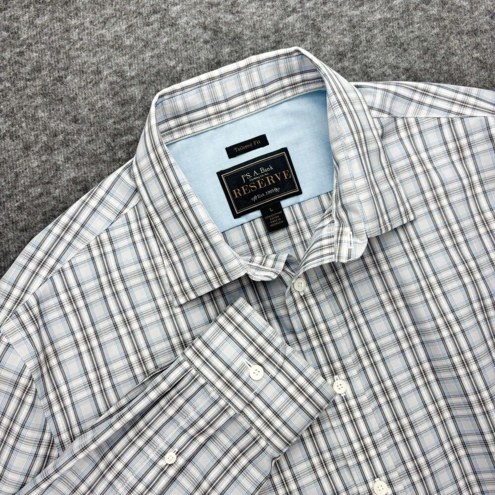 Jos. A. Bank Reserve Men’s L Tailored Fit Egyptian Cotton Plaid Dress Shirt